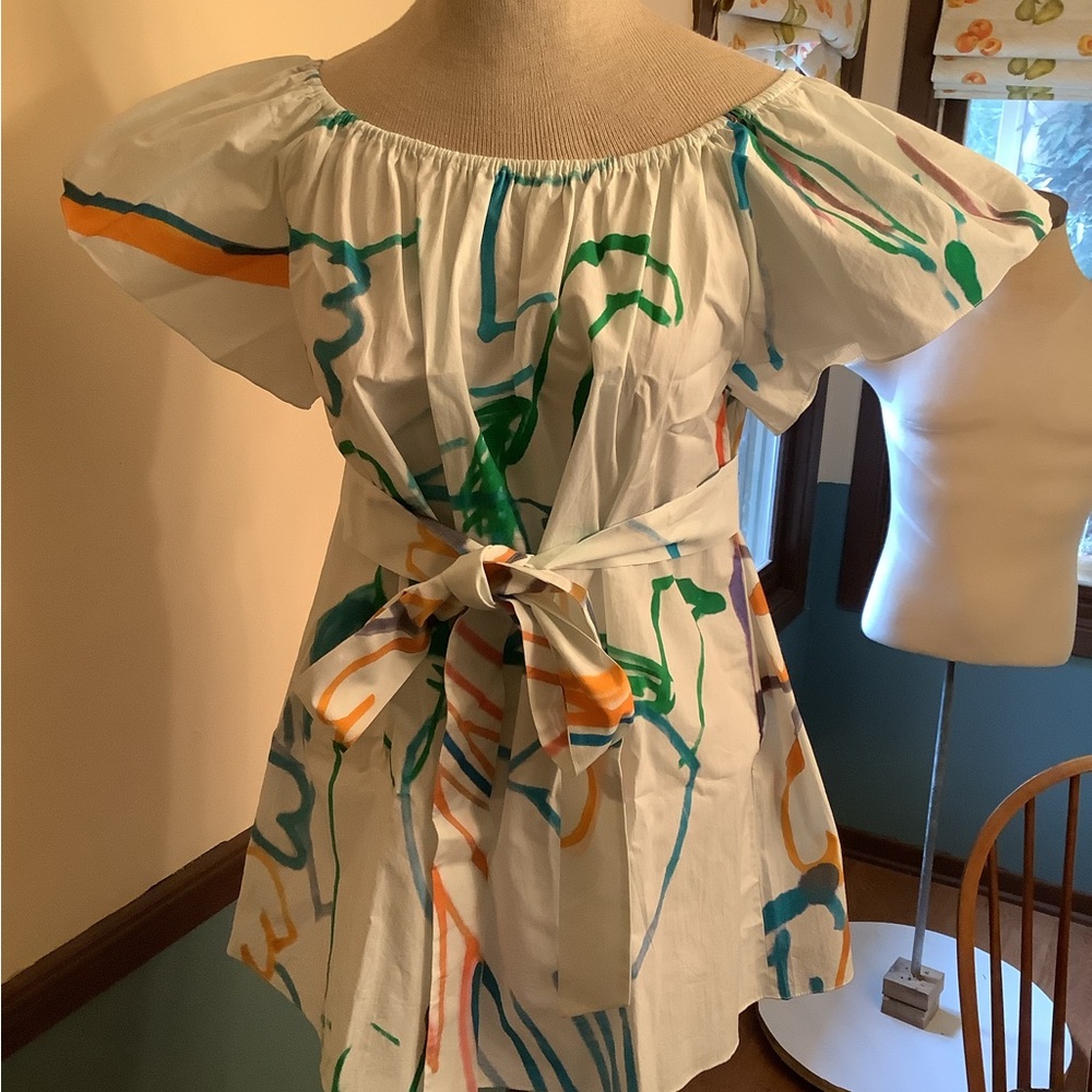 Soler Thalia Flair Sleeve Belted Multicolor Top M/L